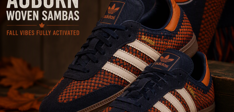 AI-generated image: Adidas Drops Auburn Woven Sambas, Fall Vibes Fully Activated