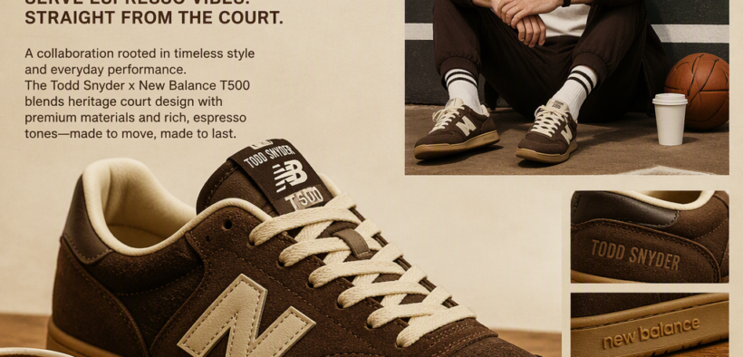 AI-generated image: Todd Snyder’s New Balance T500s Serve Espresso Vibes, Straight From The Court