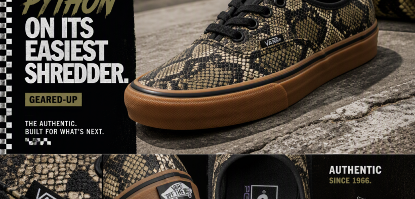 AI-generated image: Vans Authentic Ease Drops, Python Scales Wrapped Tight on This Skate Sneaker